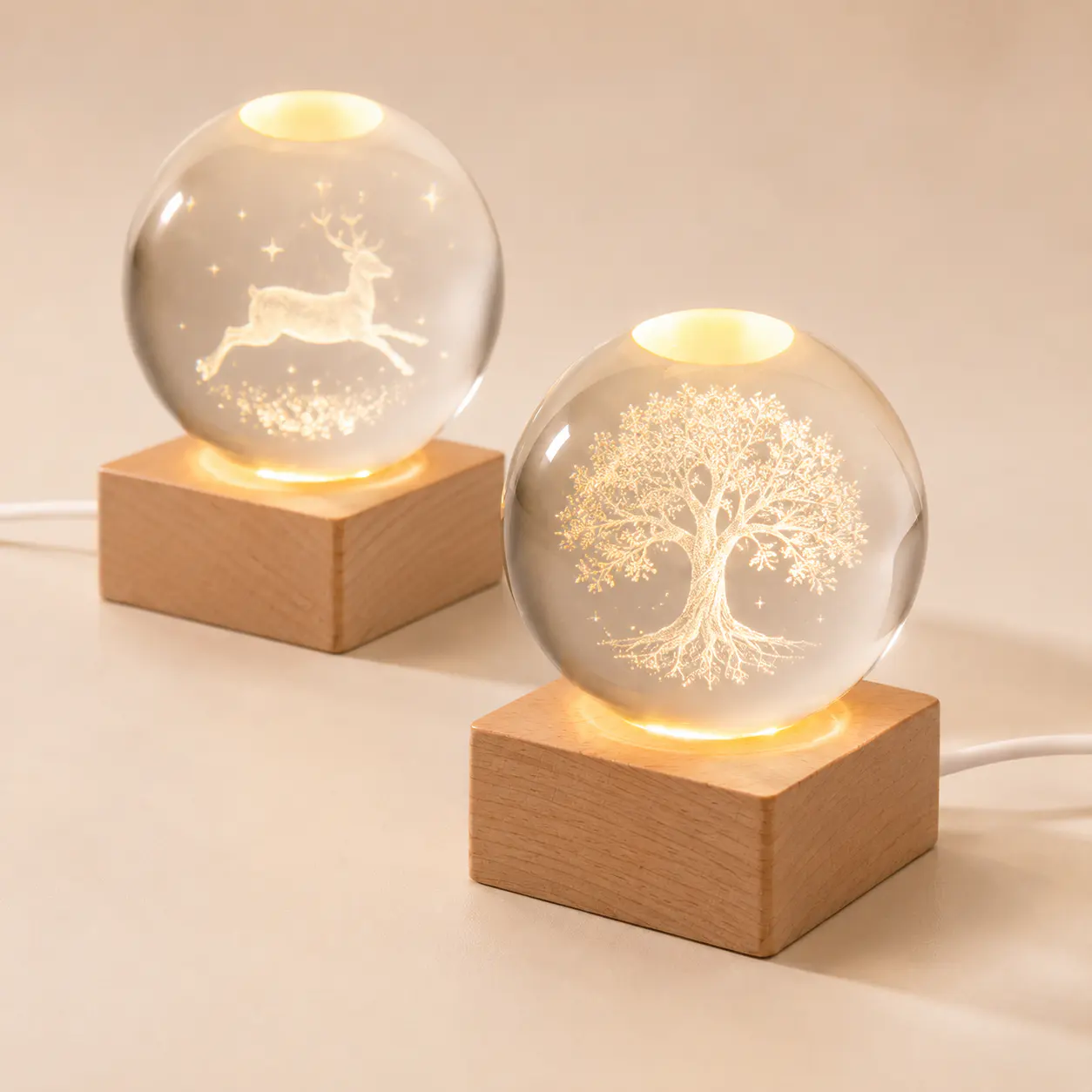 Square Wood Base Crystal Ball Lamp