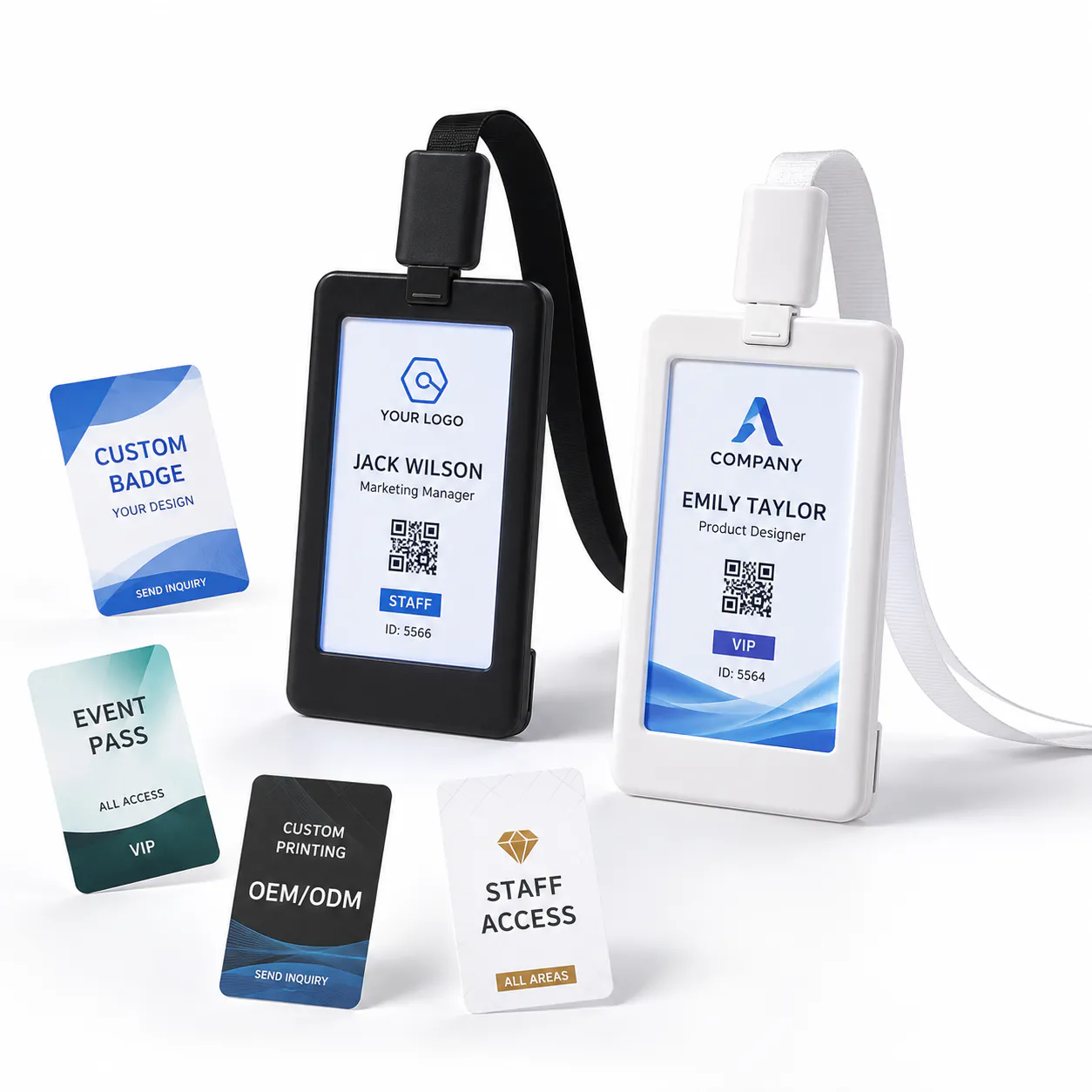 Black vertical light-up ID badge holder with black lanyard