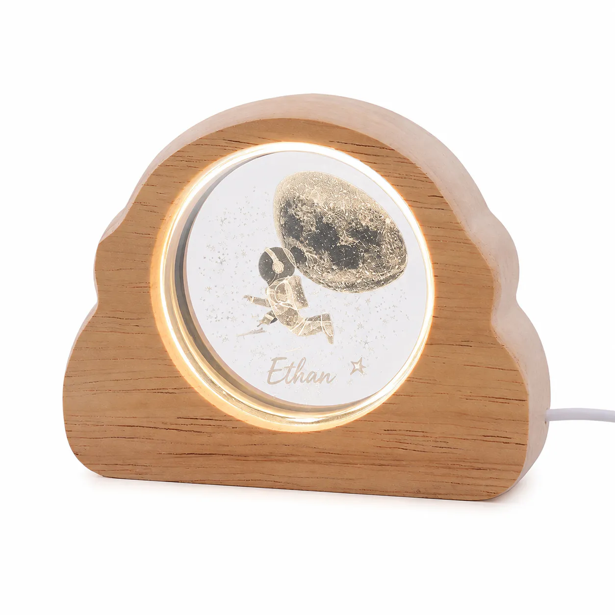 Cloud frame crystal disc night light with personalized astronaut engraving