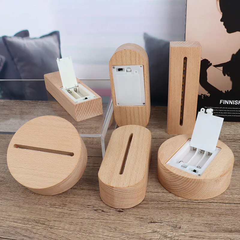 Battery-powered beech wood acrylic lamp bases with rear battery compartments